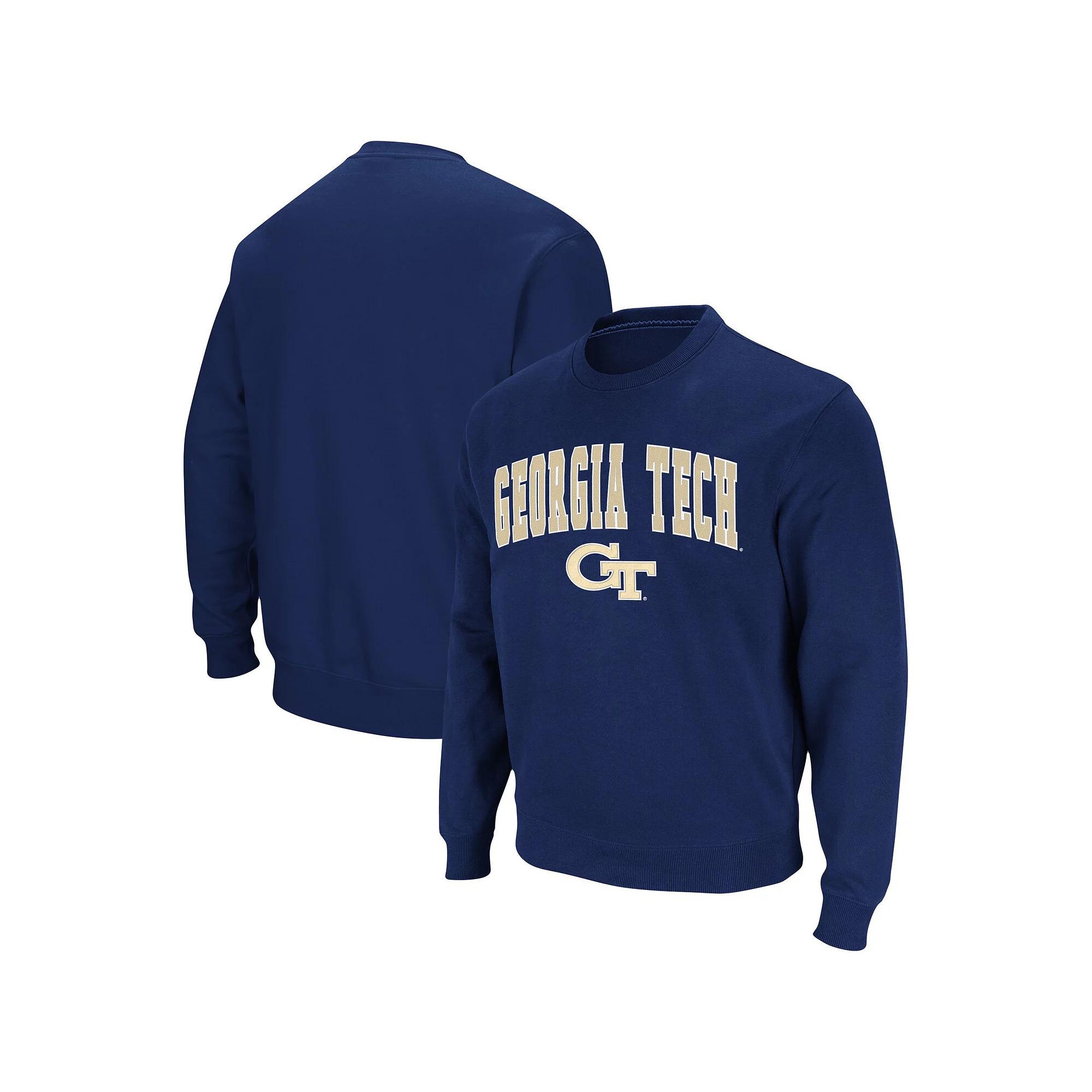 Men's Colosseum Navy Georgia Tech Yellow Jackets Team Arch & Logo Tackle Twill Pullover Sweatshirt, Size: Small, Blue Product Image