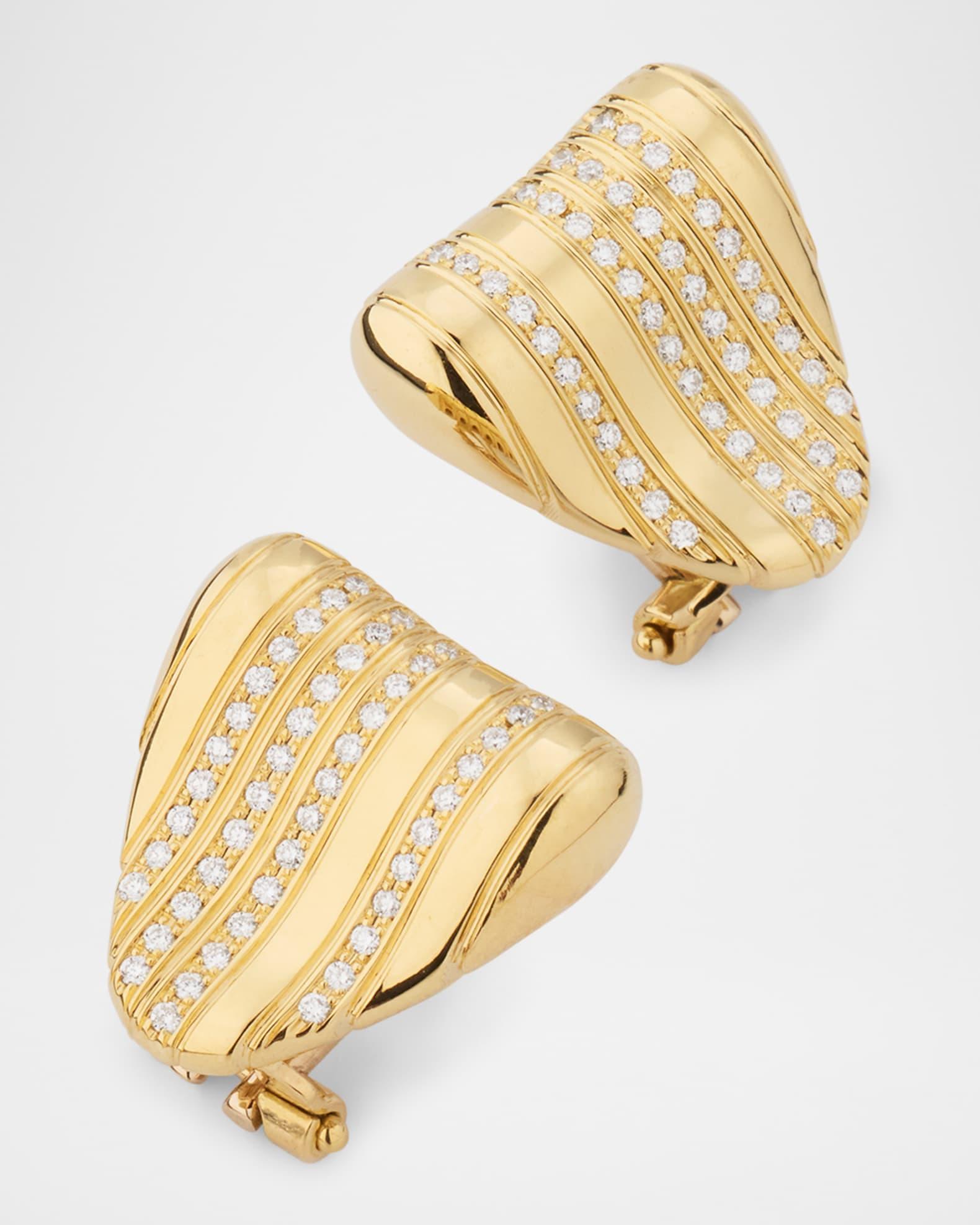 18K Yellow Gold Triangular Stud Earrings with Diamonds Product Image