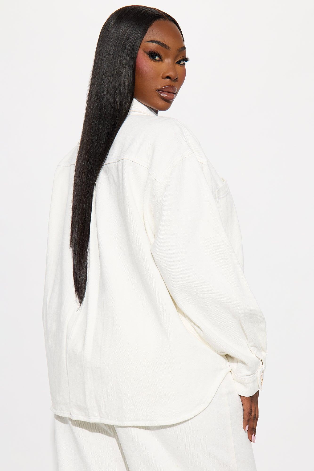 Très Jolie Denim Shacket - White Female Product Image