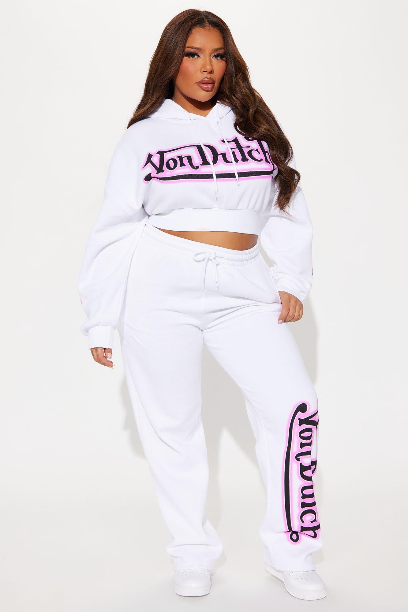 Von Dutch Graffiti Wide Leg Pant - White/Pink Product Image