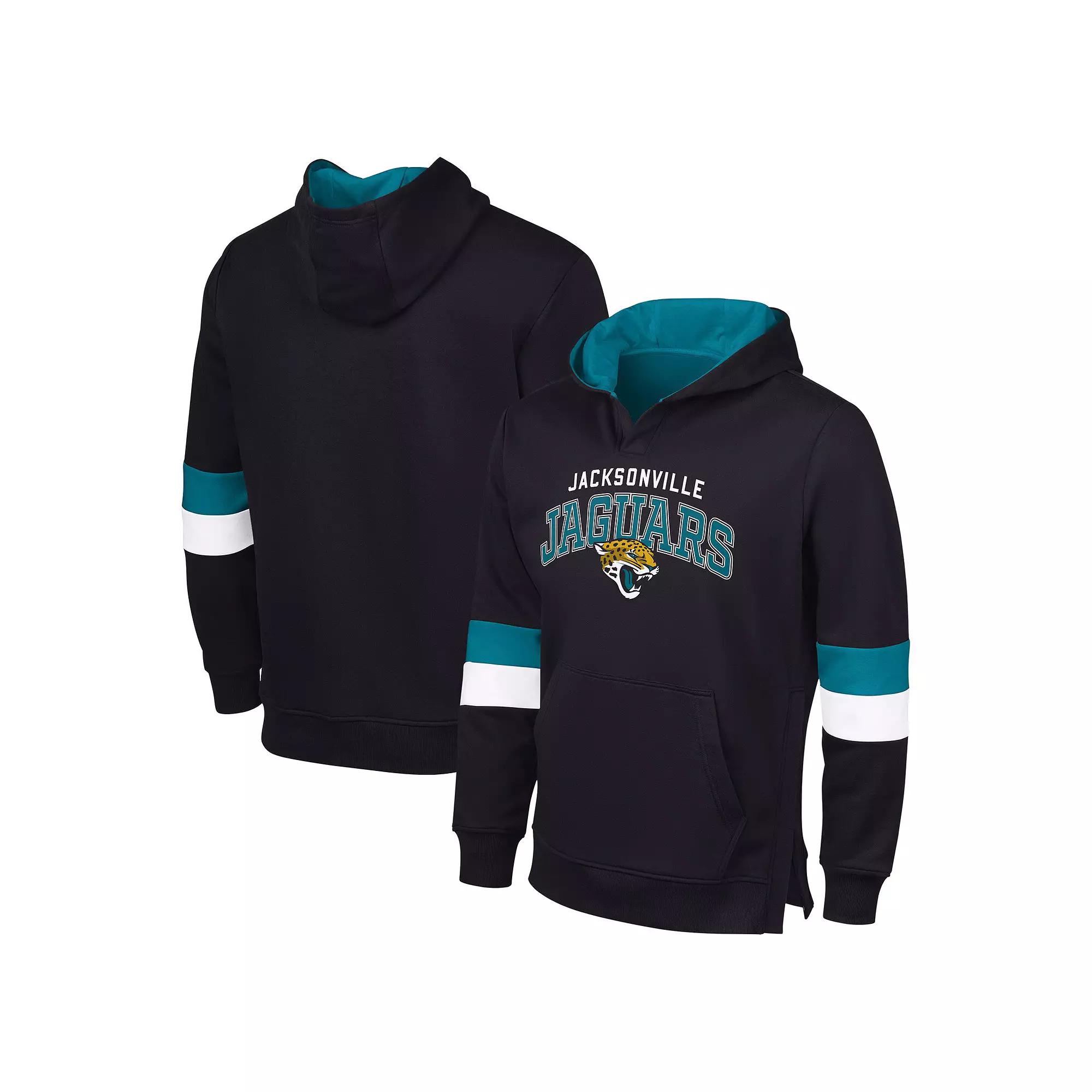 Men's G-III Sports by Carl Banks Black/Teal Jacksonville Jaguars Adaptive Faceoff Pullover Hoodie,  Product Image