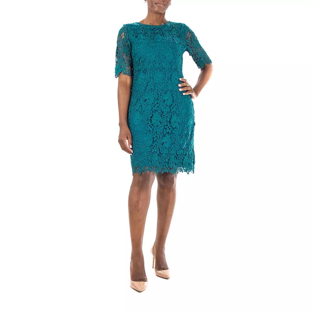 Women's Nina Leonard Floral Lace Sheath Cocktail Dress, Size: Large, Radiant Blue Product Image