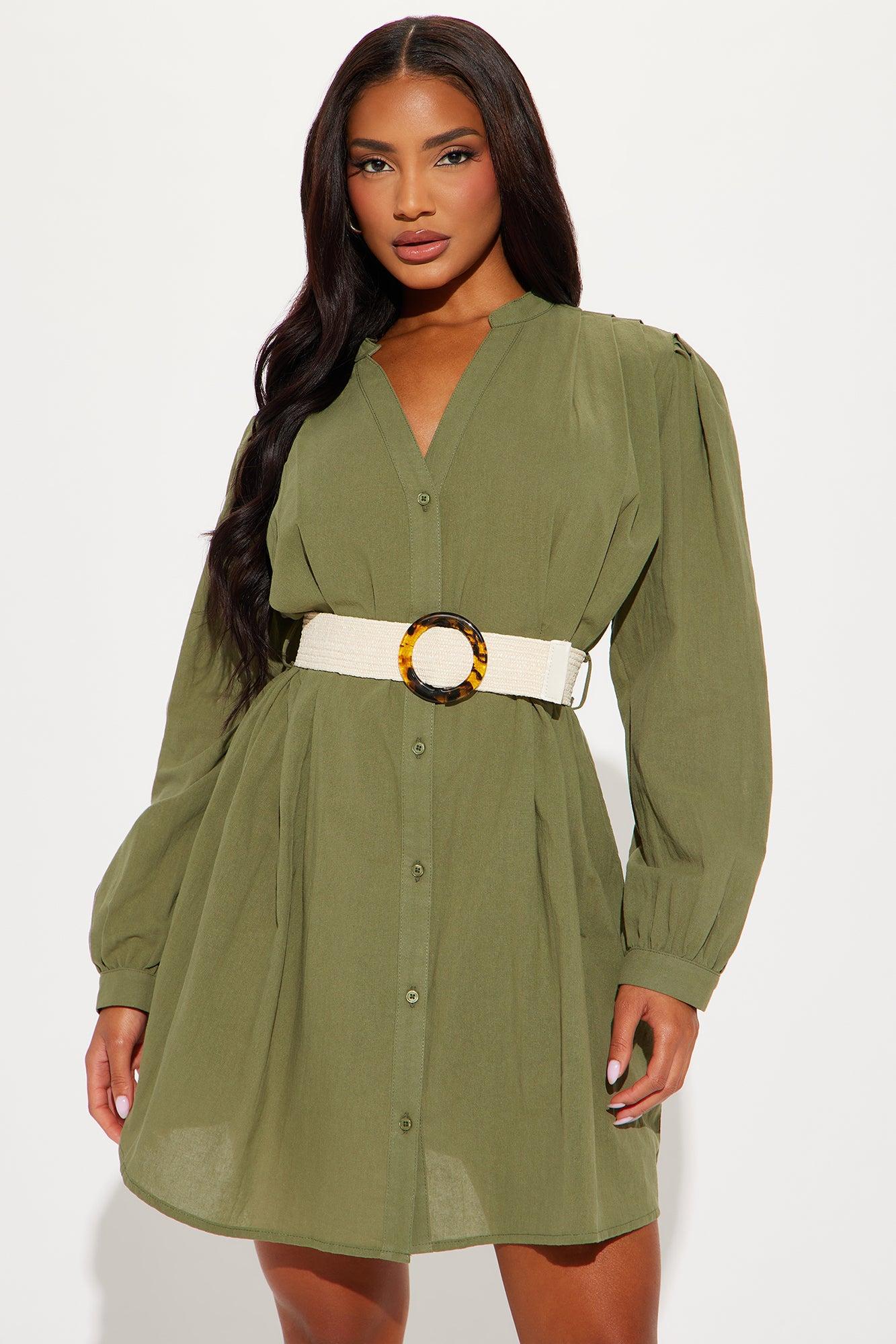 Ayami Mini Shirt Dress - Olive Product Image
