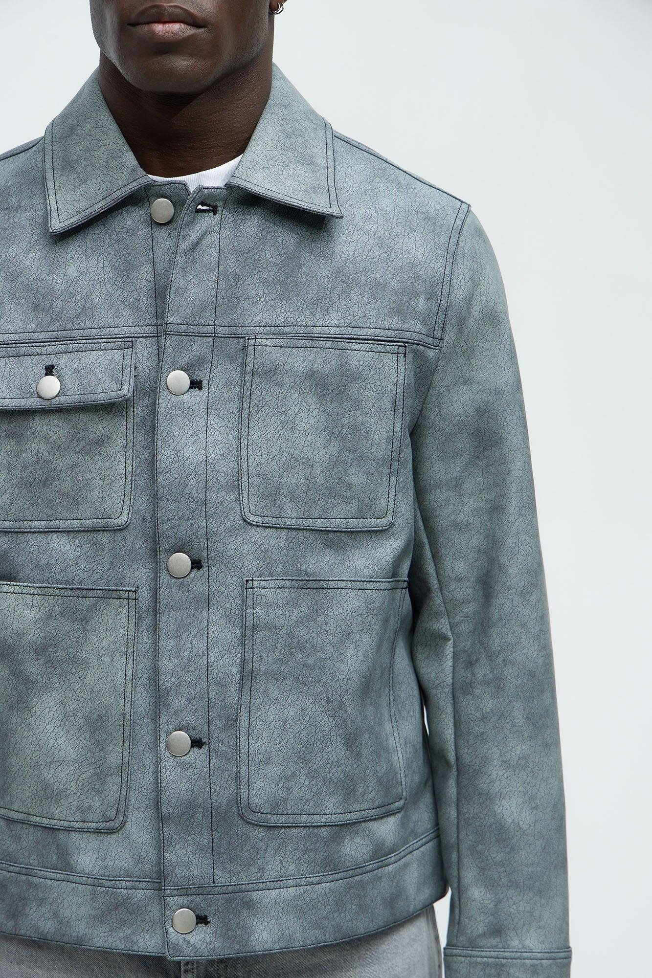 Ellis Faux Leather Jacket - Grey Product Image