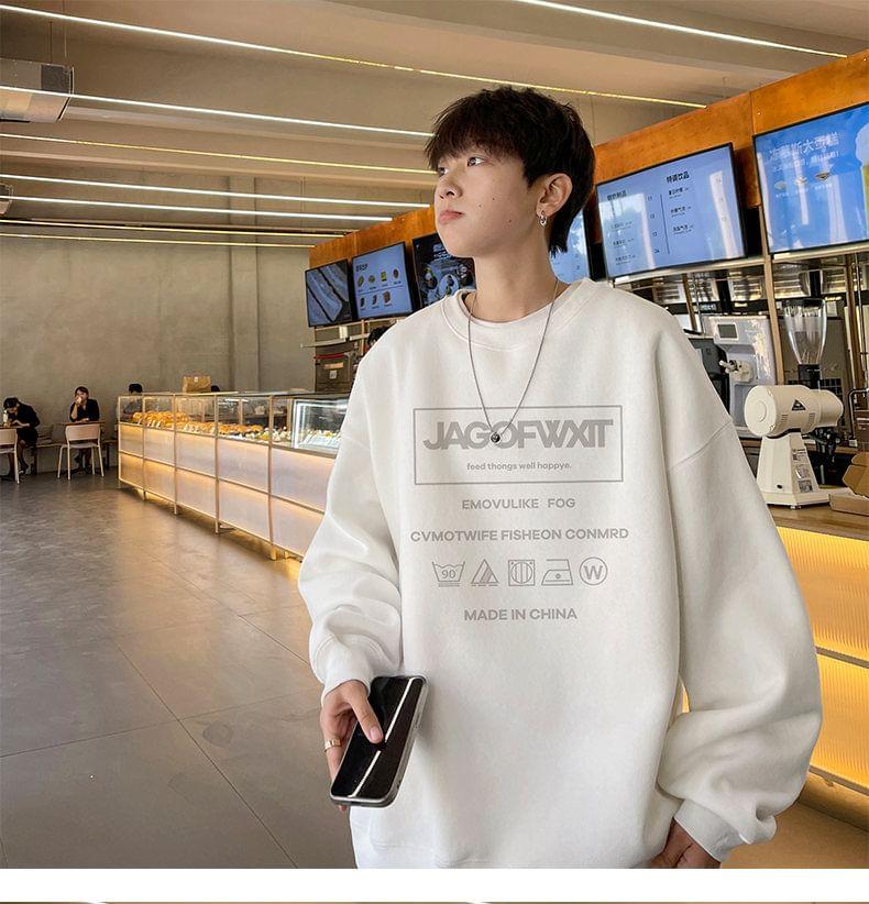 Crew Neck Lettering Print Sweatshirt Product Image