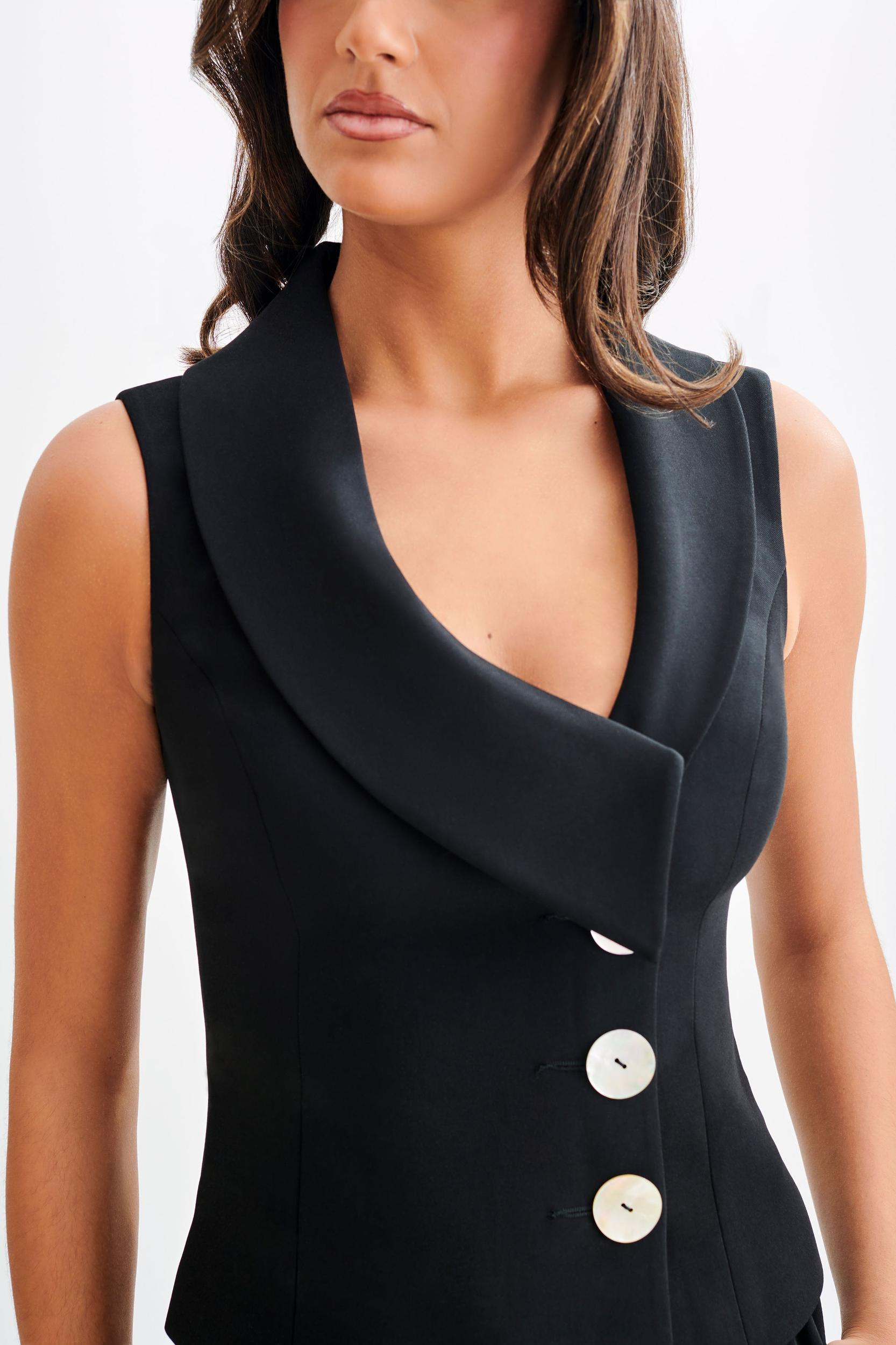 Berkley Suiting Waistcoat With Cowl - Black Product Image