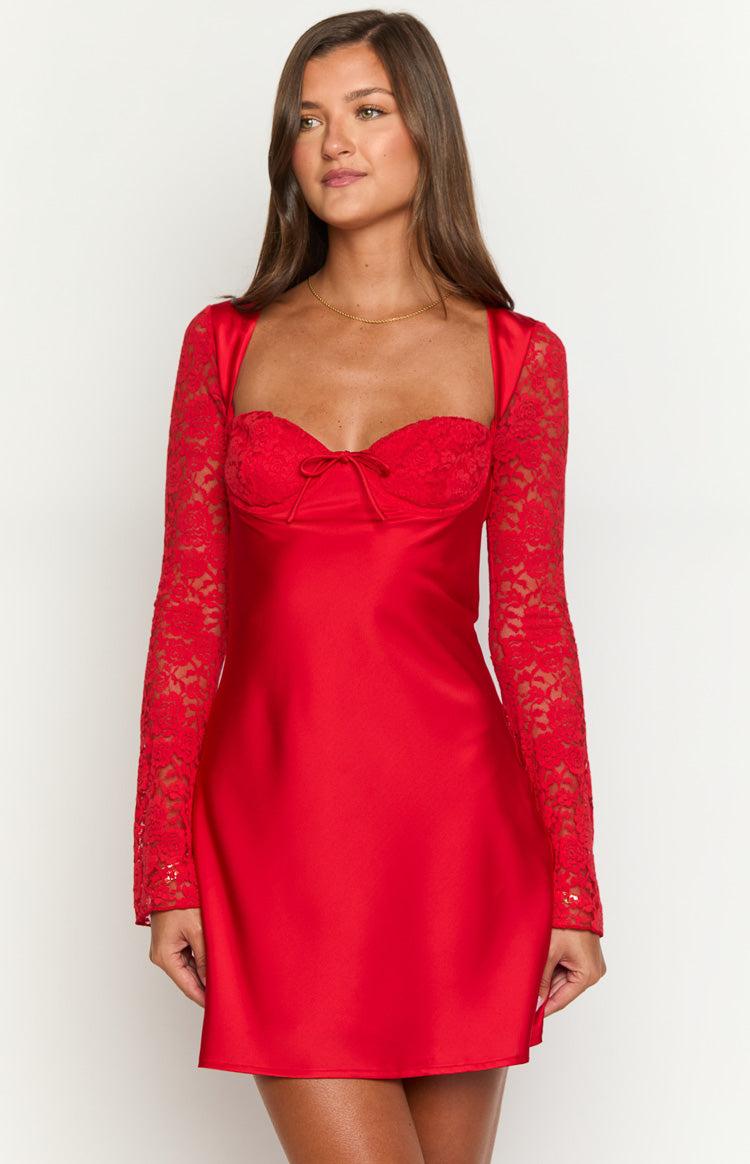 Viola Red Long Sleeve Mini Dress Product Image