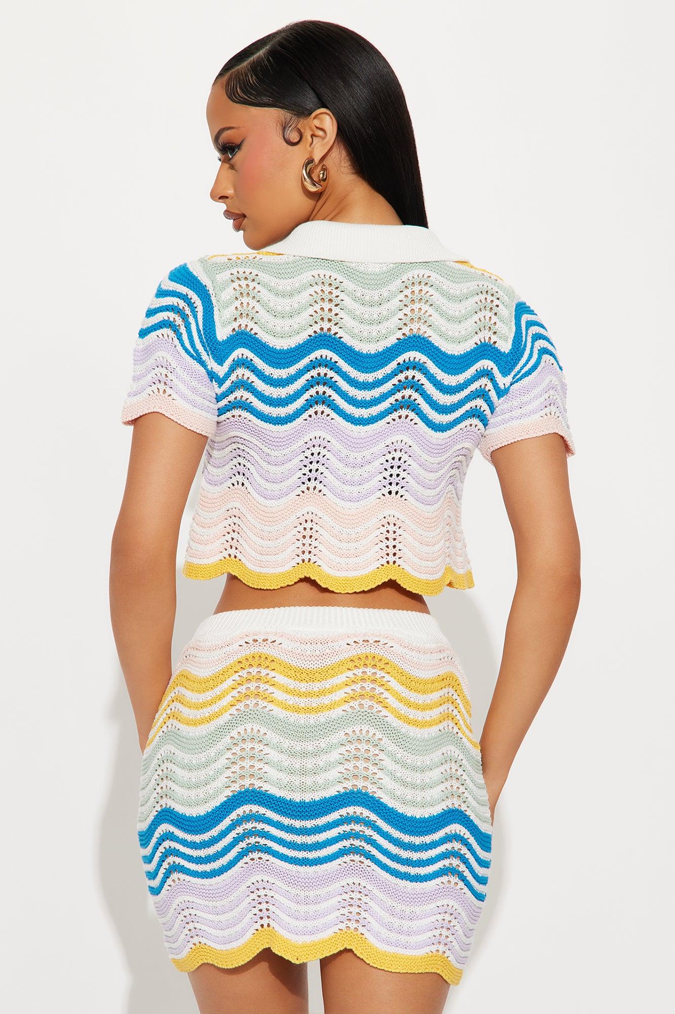 Walks By The Beach Crochet Mini Skirt Set - Multi Color Product Image