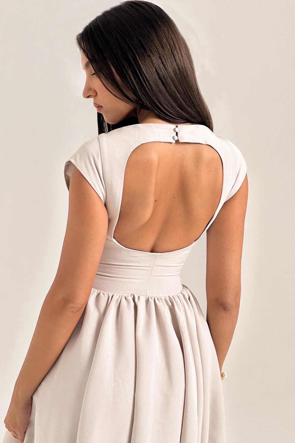 Debutante  french dove moire satin backless midi dress Product Image