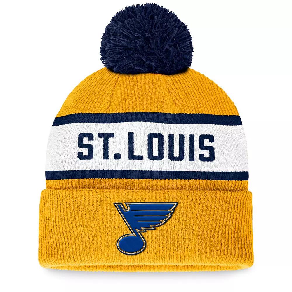 Men's Fanatics Branded Gold St. Louis Blues Fundamental Wordmark Cuffed Knit Hat with Pom Product Image