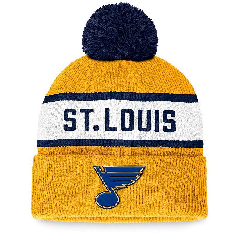 Men's Fanatics Branded Gold St. Louis Blues Fundamental Wordmark Cuffed Knit Hat with Pom Product Image