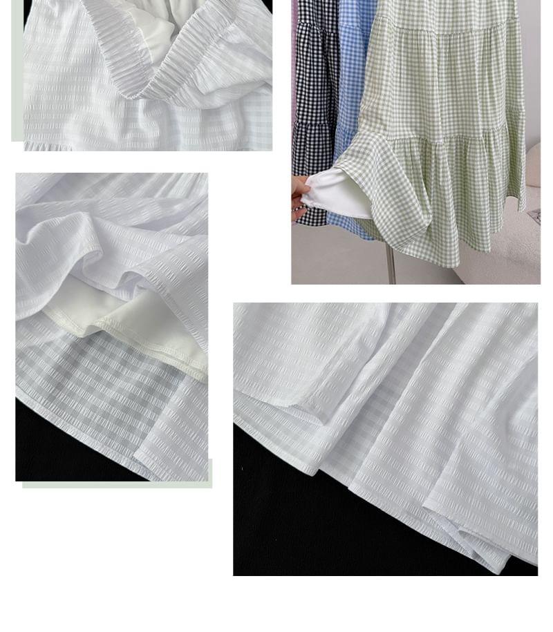 High Rise Plaid Midi A-Line Skirt Product Image