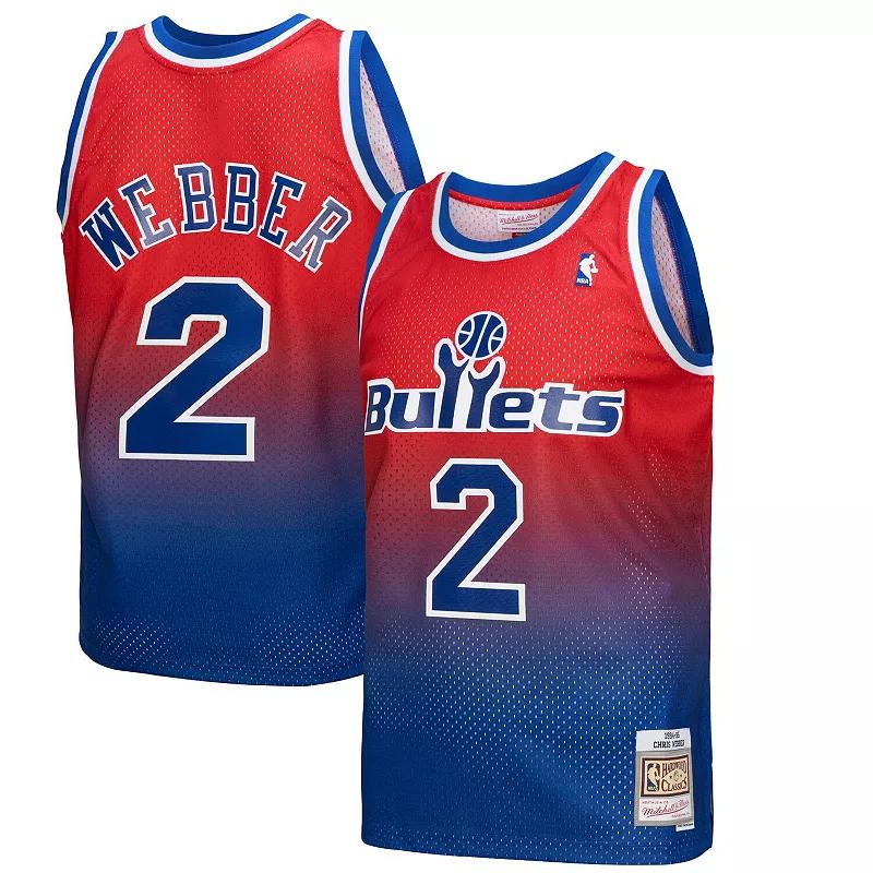 Men's Mitchell & Ness Chris Webber Royal/Red Washington Bullets 1994/95 Hardwood Classics Fadeaway Swingman Player Jersey, Size: Medium, Nba Blue Product Image