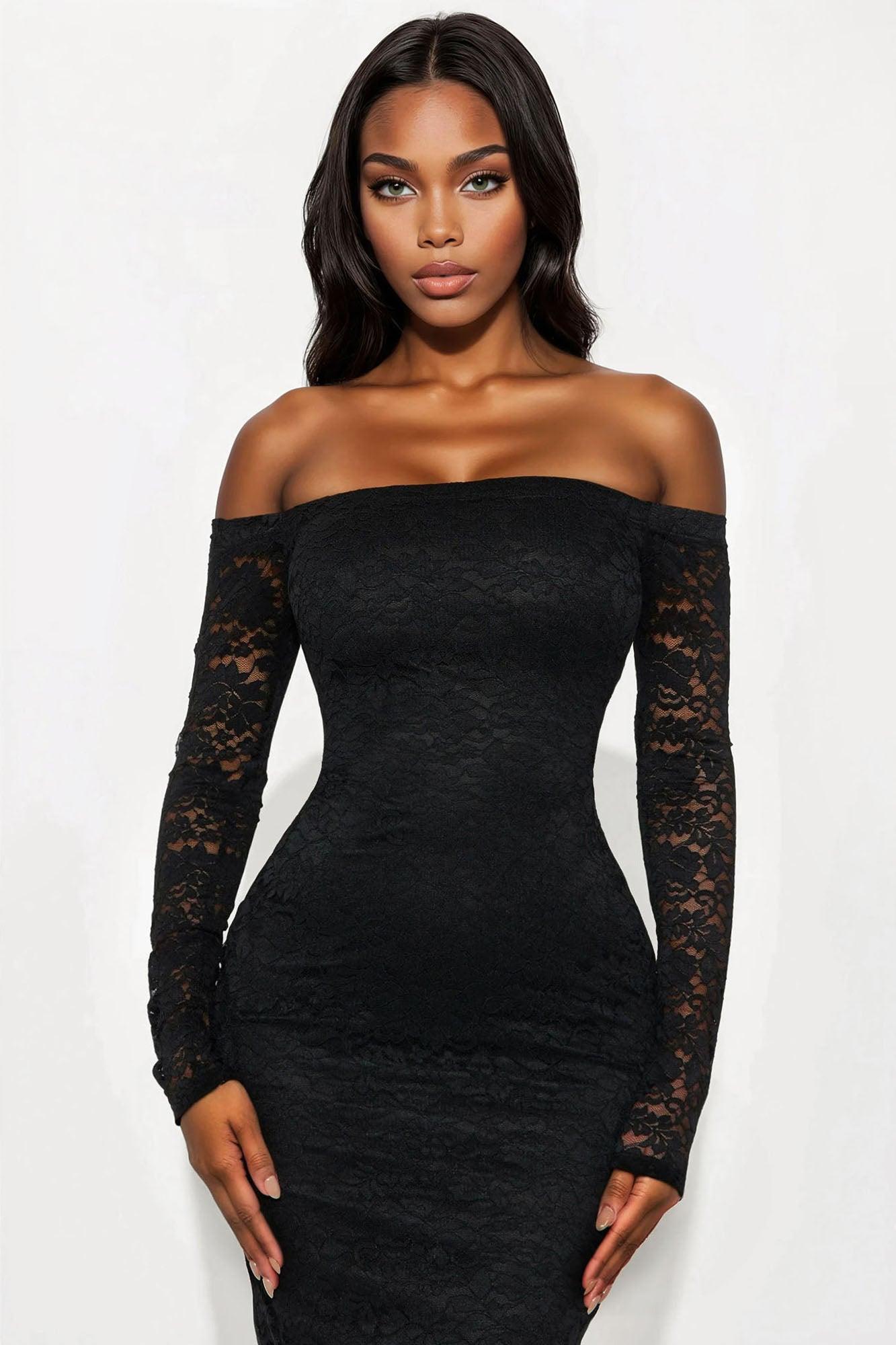 Genesis Lace Long Sleeve Midi Dress - Black Female Product Image