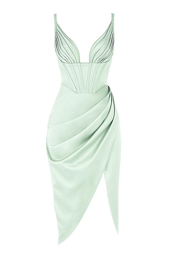 Faye  pistachio satin corset midi dress Product Image