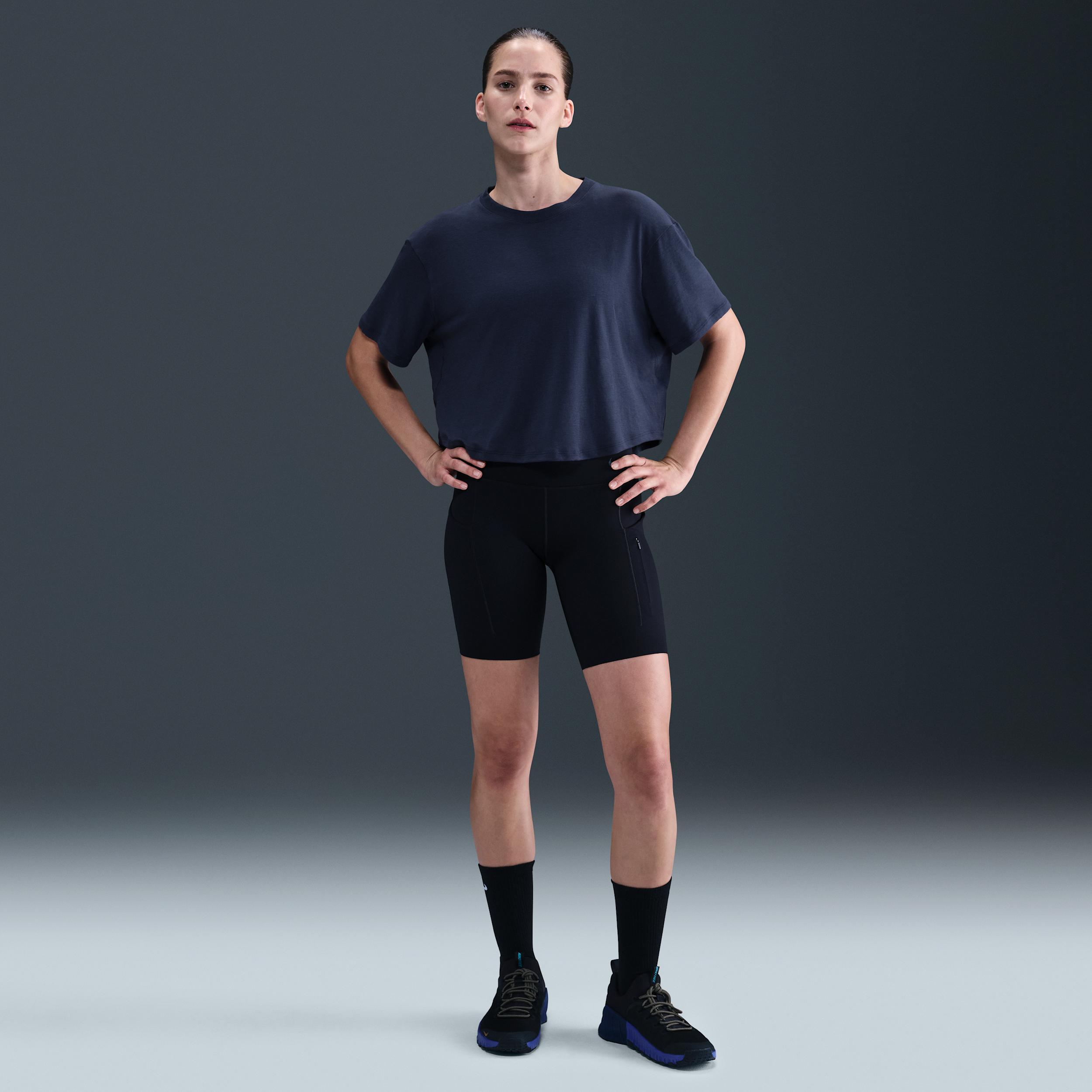 Nike Womens One Relaxed Dri-FIT Cropped Short-Sleeve Top | HJ1065-410 Product Image