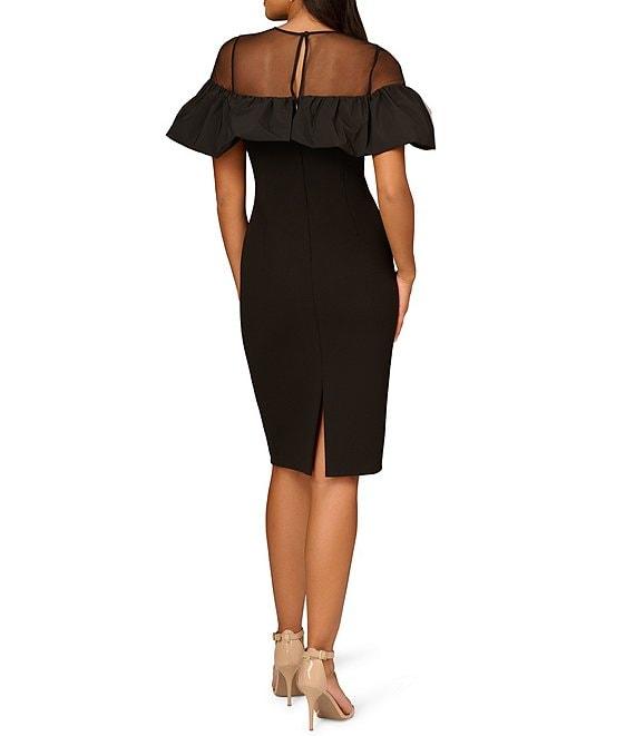 Aidan Mattox Bonded Crepe Illusion Mesh Off-the-Shoulder Flutter Sleeve Dress Product Image