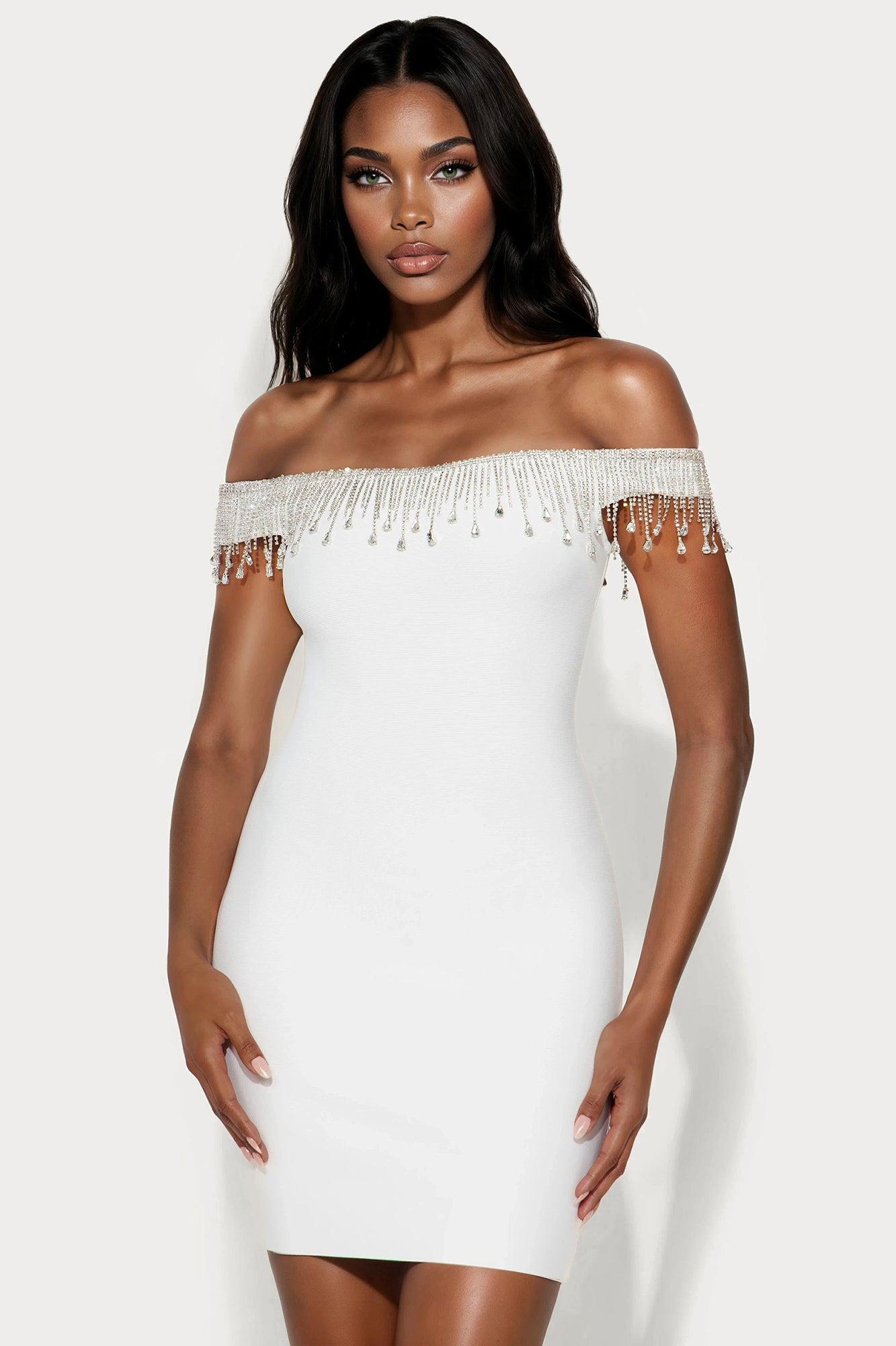 Brooke Bandage Rhinestone Mini Dress - White Female Product Image