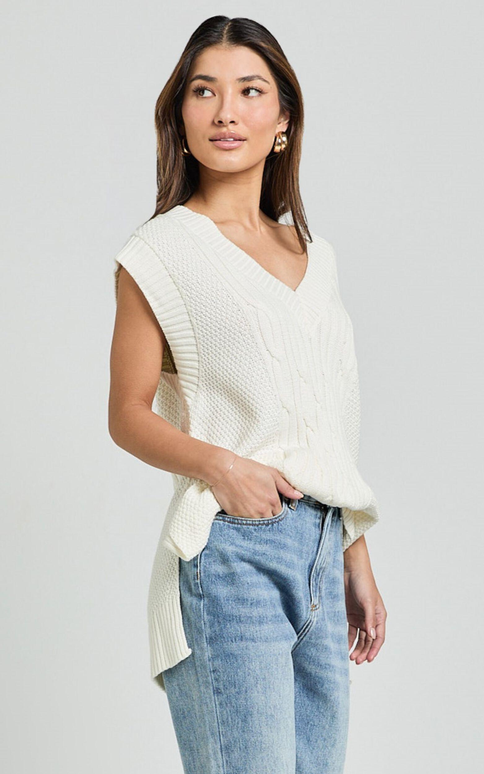 Cadha Vest - Knit Sweater Vest in Cream Product Image