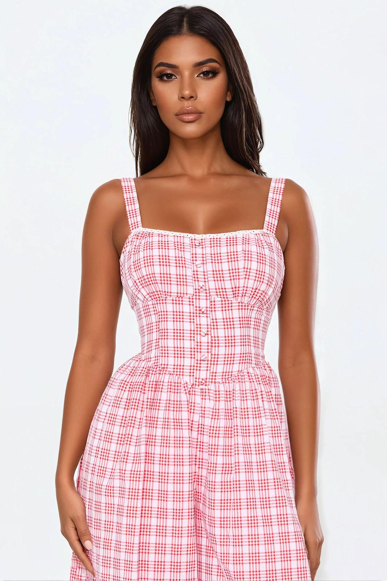 Cece Plaid Jumpsuit - Red/combo Product Image