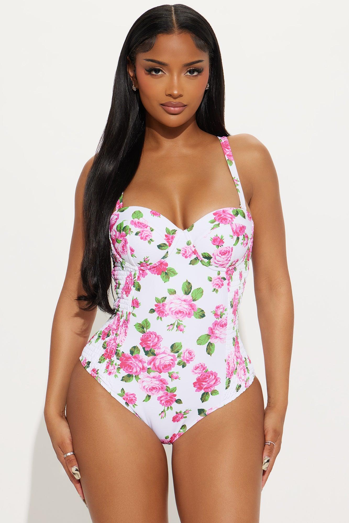 Paradise Found Smocked Underwire 1 Piece Swimsuit - Pink/combo Female Product Image