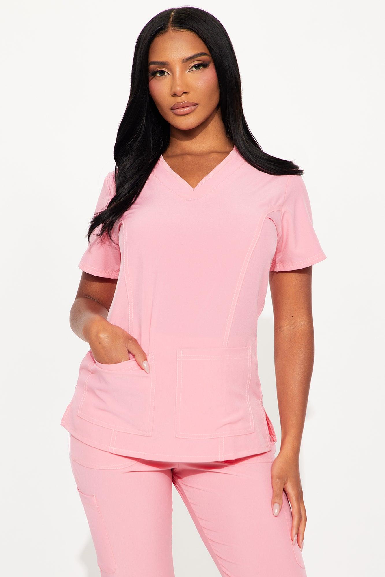 Checked In 4 Way Stretch Scrub Uniform Jogger Set - Peach Product Image