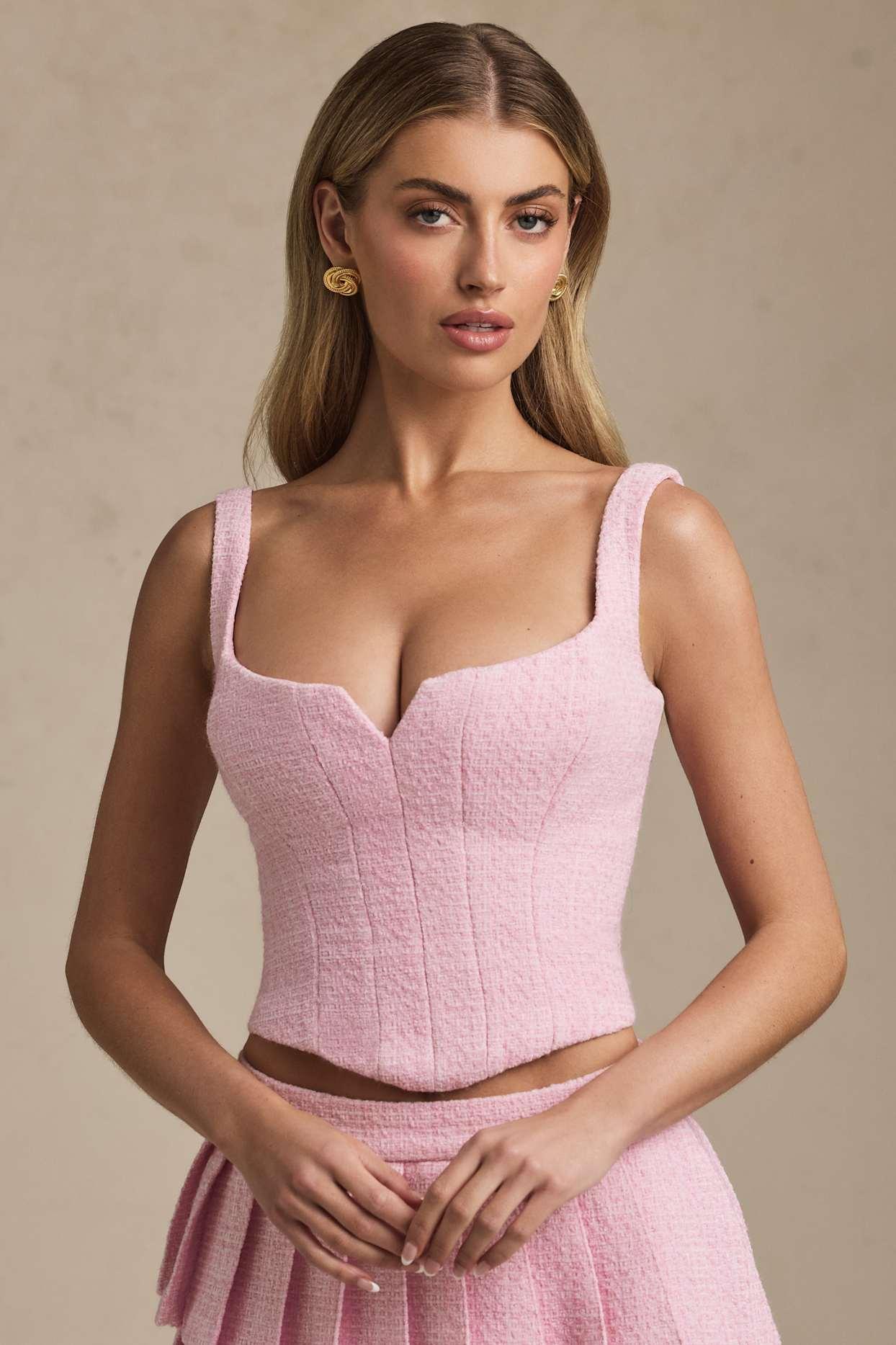 Lace-Up Corset Top in Soft Pink Product Image
