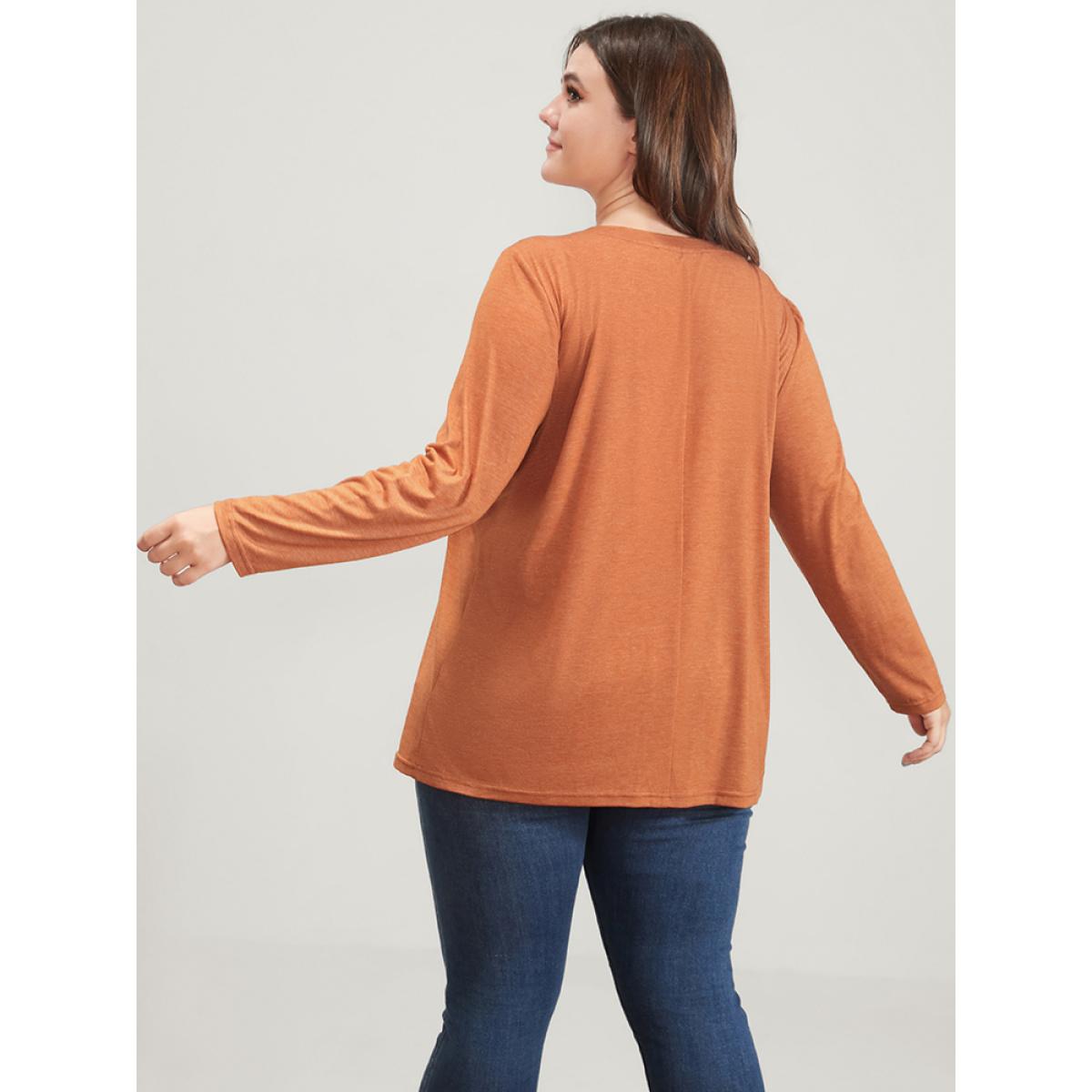 Plus Size Pumpkin Print Long Tee Chocolate Women Casual Printed Graphic-Halloween Round Neck Dailywear T-shirts BloomChic 14-16/1X Product Image