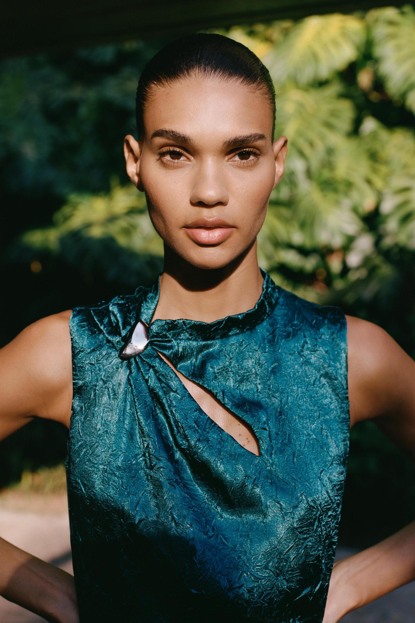 GOLD APPLIQUÉ SATIN MIDI DRESS Product Image