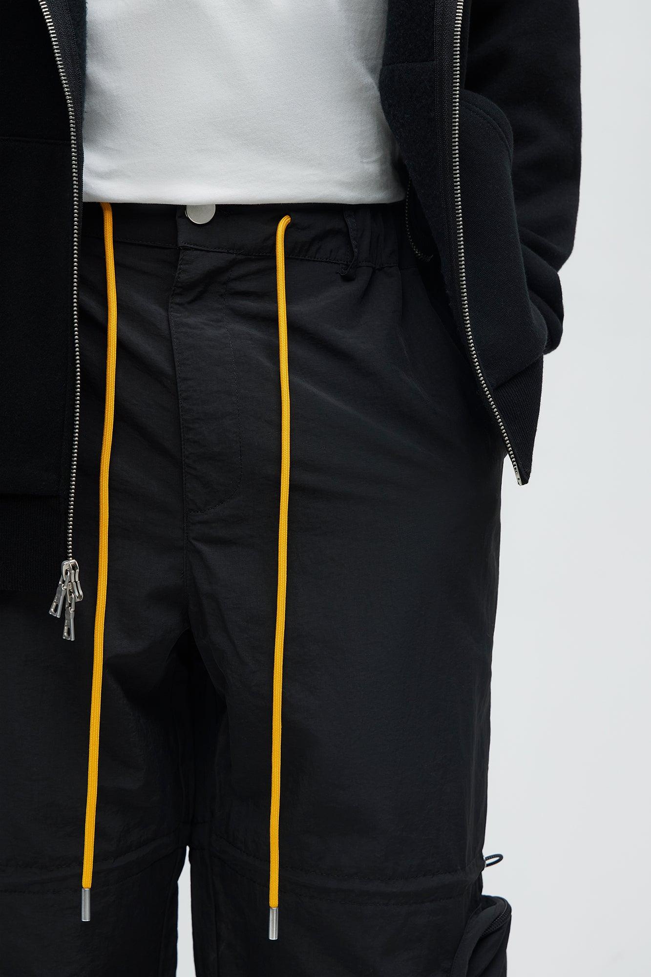 Act Like Homie Nylon Drawstring Cargo Pants - Black Product Image