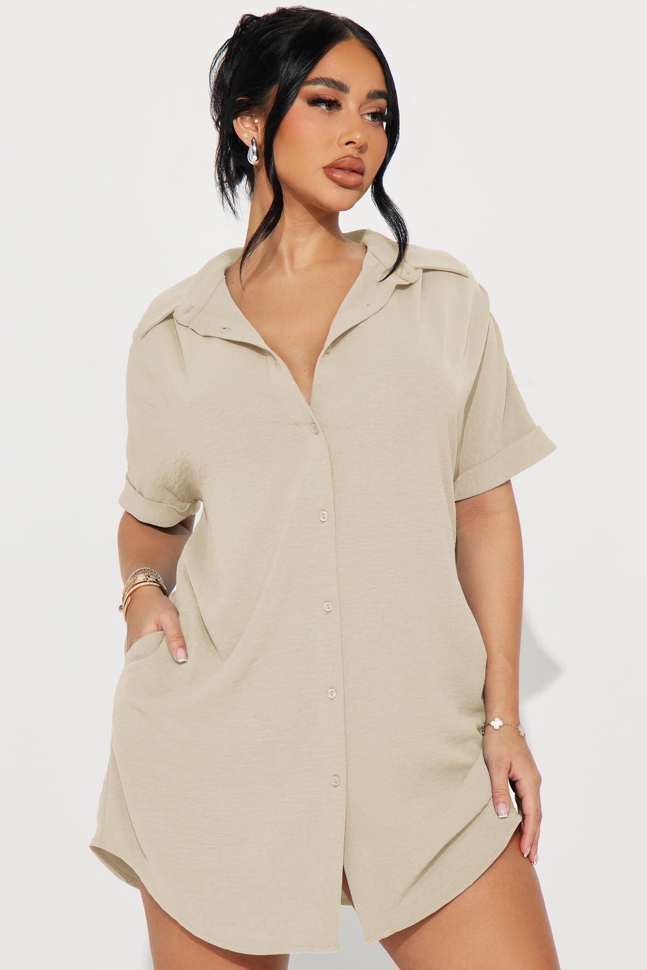 Amelia Mini Shirt Dress - Cream Female Product Image