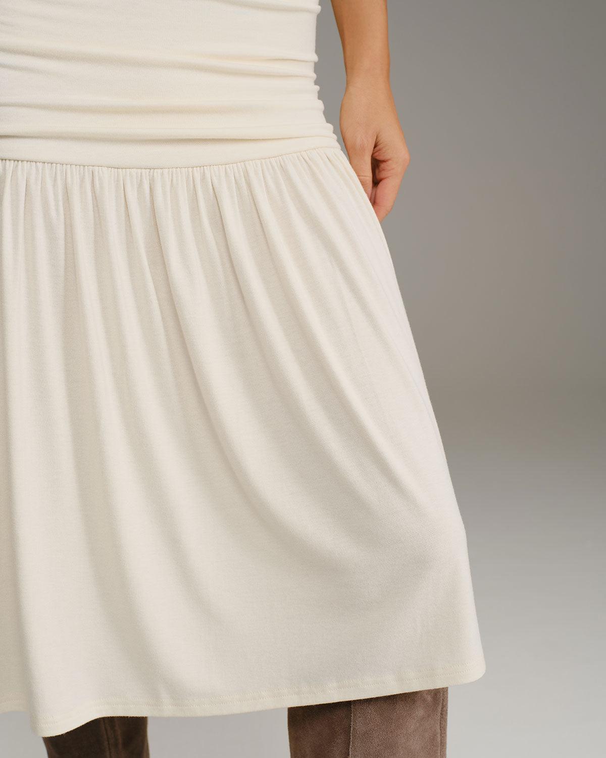 Beige Ruched A-Line Slip Midi Dress Product Image