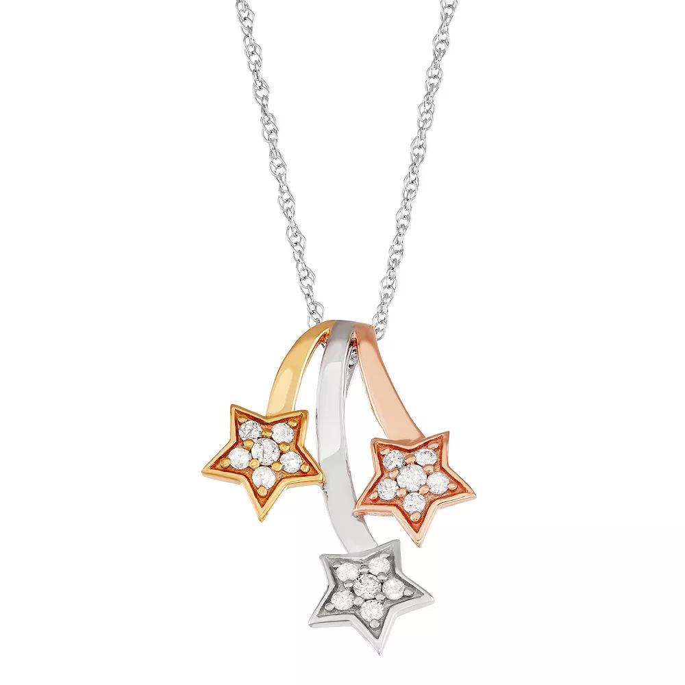 Jewelexcess Tri-Tone Sterling Silver 1/3 Carat T.W. Diamond Falling Star Pendant Necklace, Women's Product Image