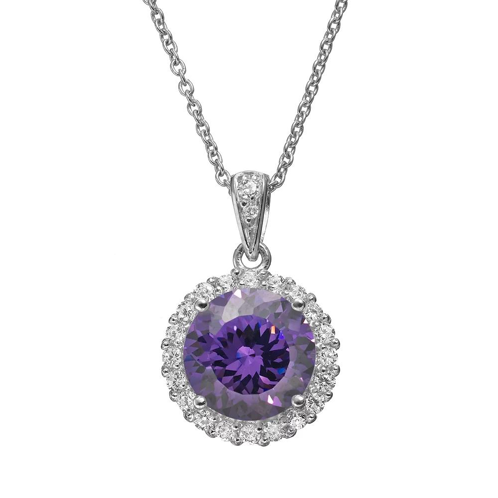 Sophie Miller Purple & White Cubic Zirconia Sterling Silver Halo Pendant Necklace, Women's,  Product Image