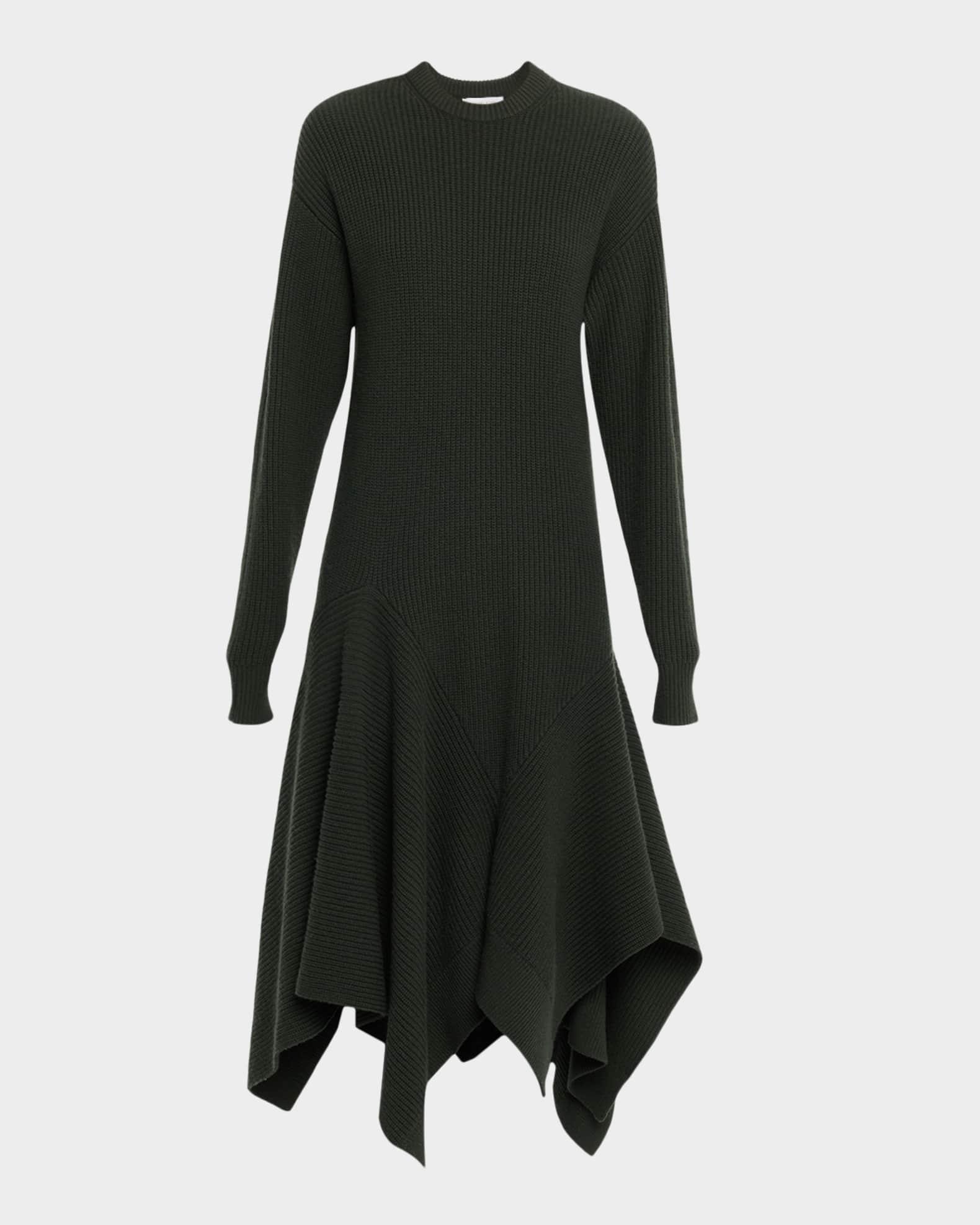 Long-Sleeve Cashmere Asymmetric Midi Sweater Dress Product Image