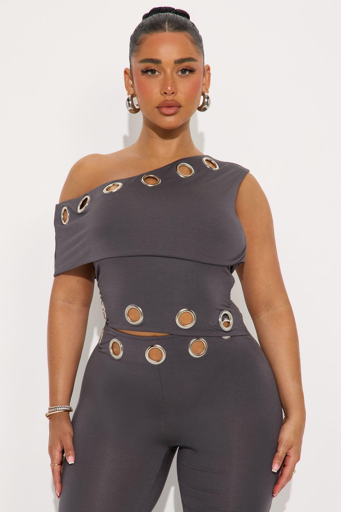 Fill In The Blanks Grommet Jumpsuit - Charcoal Female Product Image