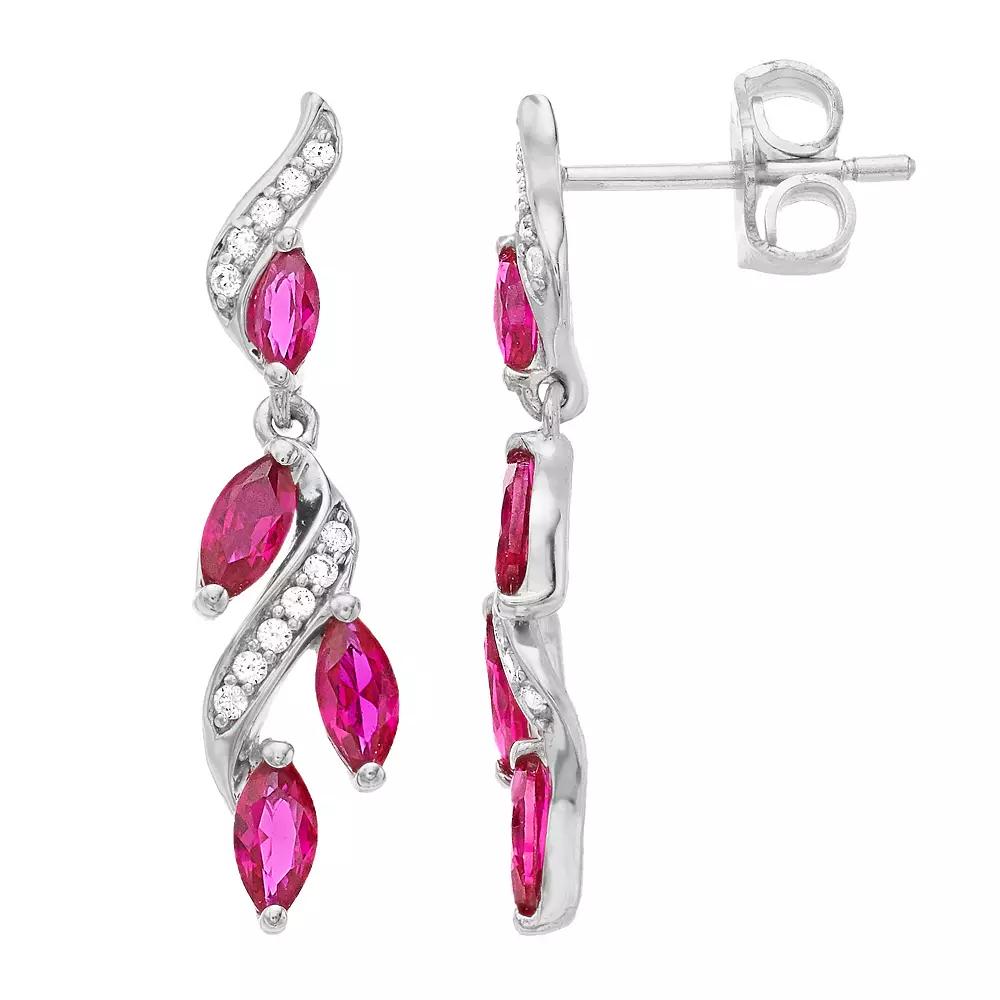 Sterling Silver Lab-Created Ruby & Lab-Created White Sapphire Earrings, Women's Product Image