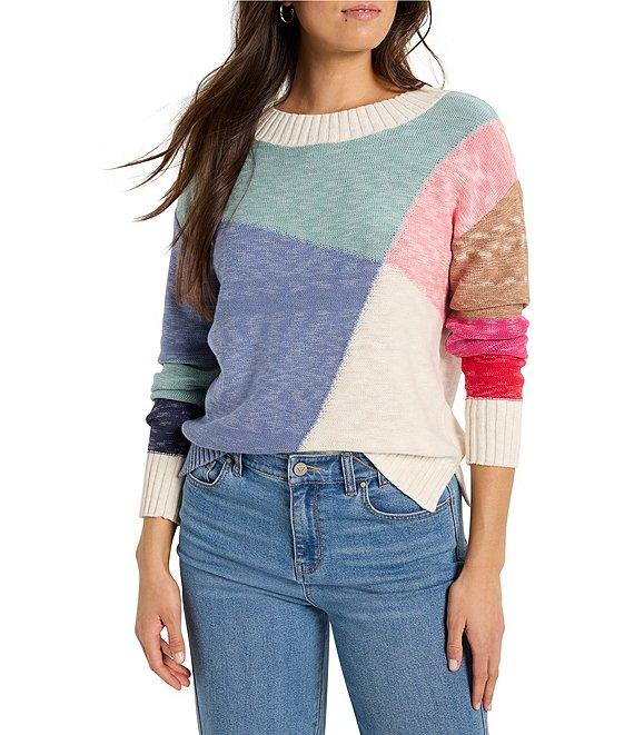 NIC + ZOE Knit Color Crossing Round Neck Long Sleeve Sweater Product Image