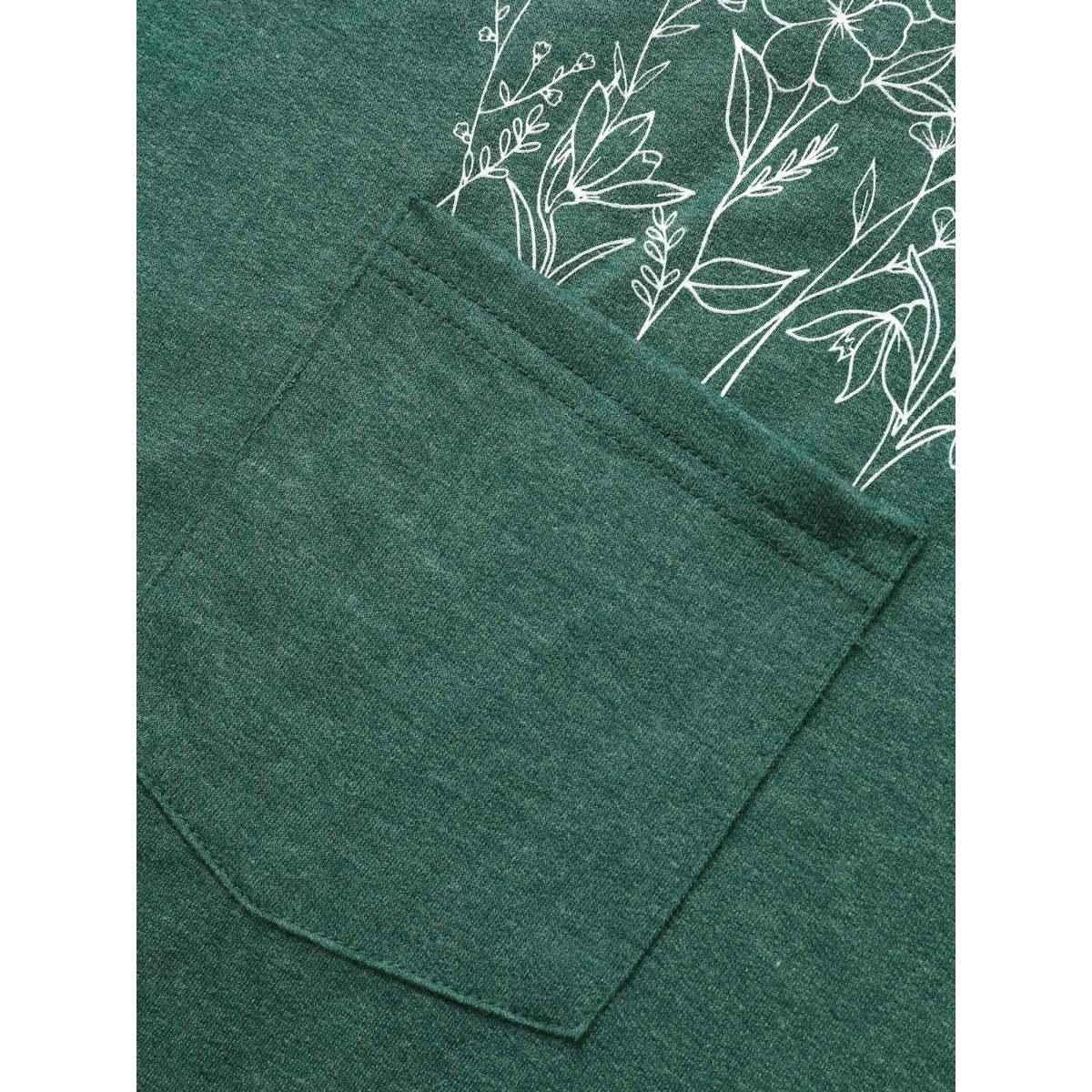 Plus Size Floral Print Heather Patched Pocket Sweatshirt Women Green Casual Non Round Neck Everyday Sweatshirts BloomChic 30/6X Product Image