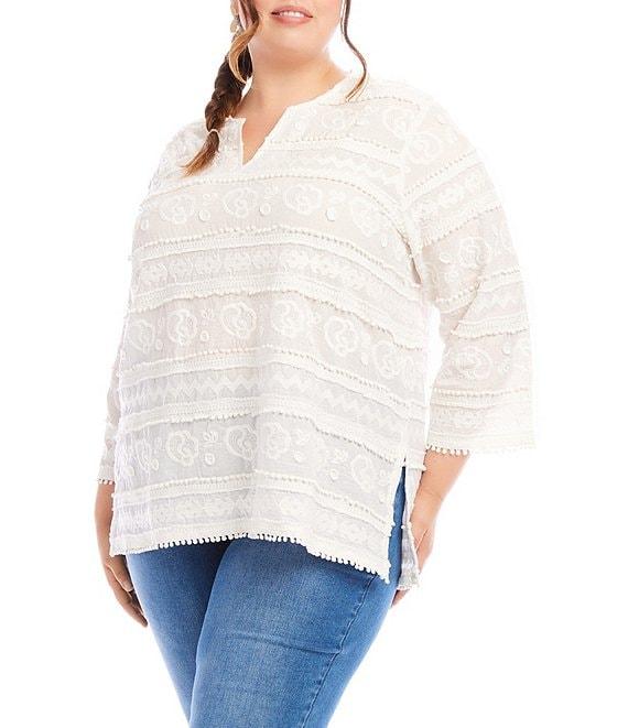 Karen Kane Plus Size Embroidered Split-Neck 3/4 Flare Sleeve Tunic Product Image