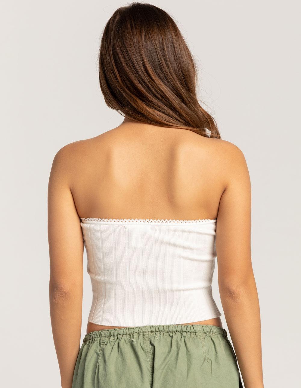 FULL TILT Ribbed Ribbon Womens Tube Top - WHITE Product Image