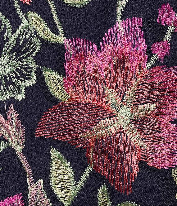 Jessica Howard Plus Size Short Sleeve Boat Neck Floral Embroidered Mesh Dress Product Image