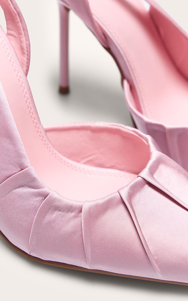 Primrose Pink Satin Point Toe Ruched Sling Back High Stiletto Heeled Courts Product Image