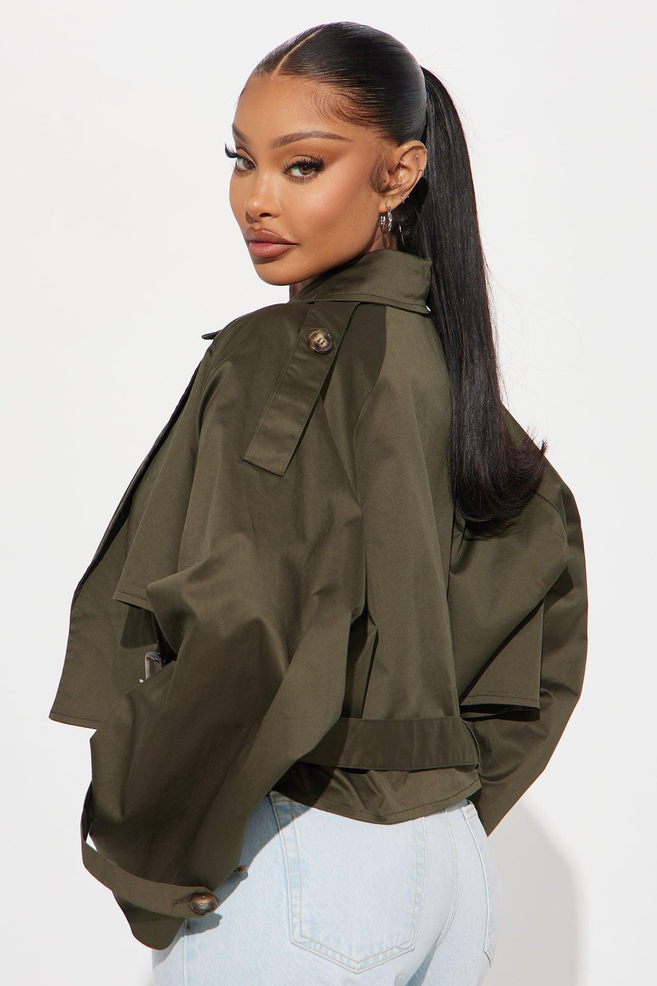 Leona Cropped Trench - Olive Female Product Image