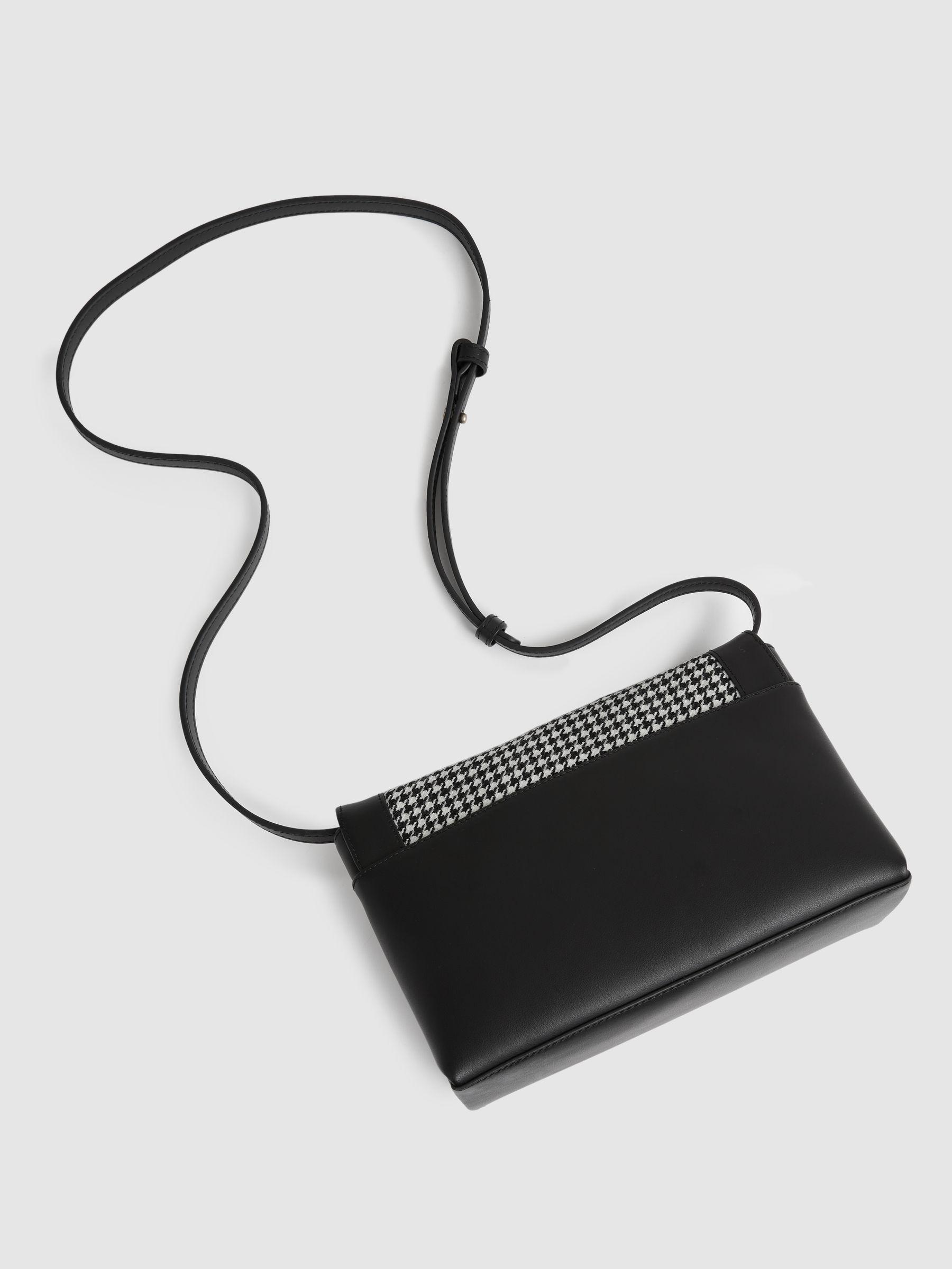 Leather and Dogtooth Wool Bag in Black Product Image