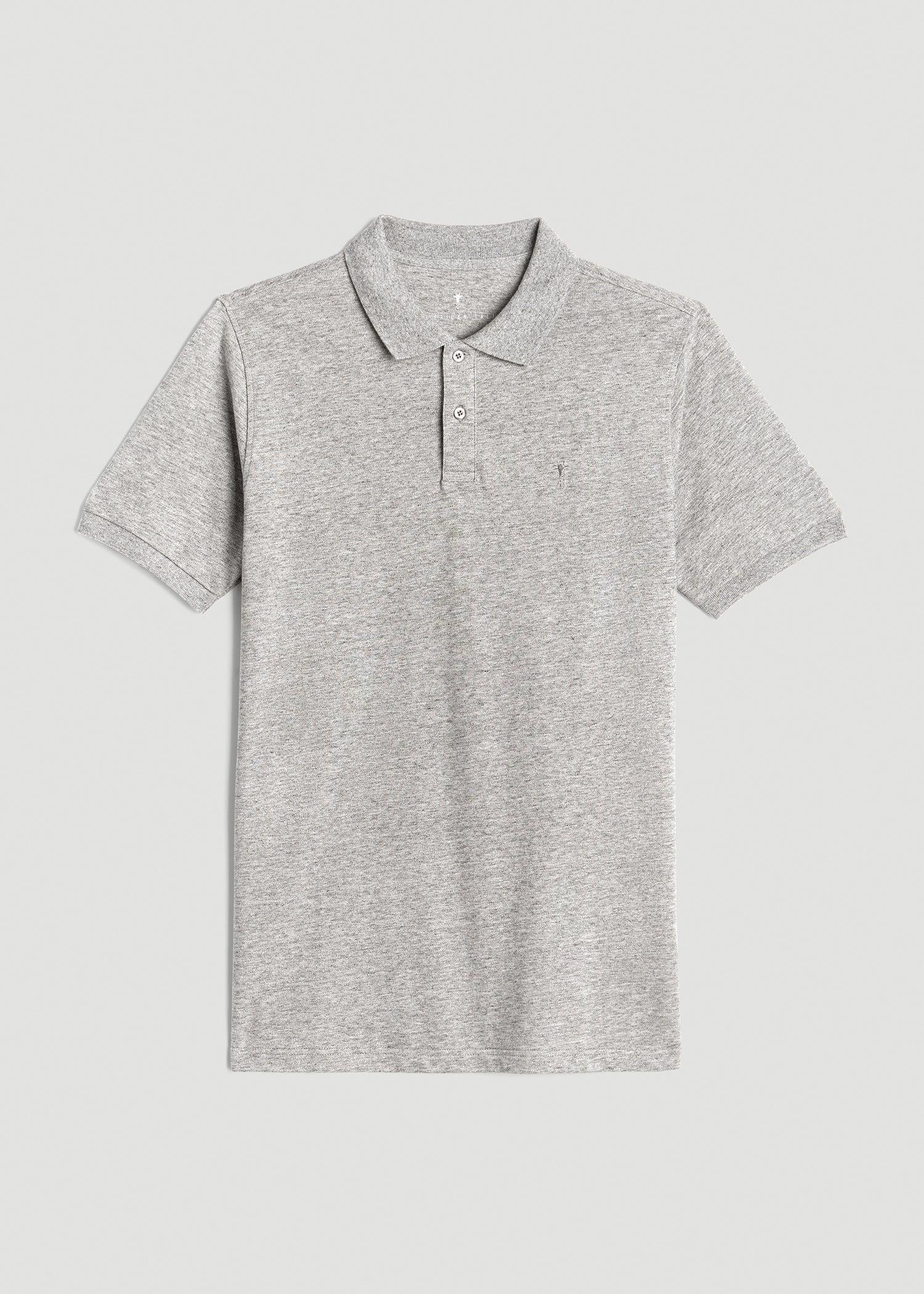 Classic Polo with Embroidered Logo for Tall Men in Heathered Grey Male Product Image