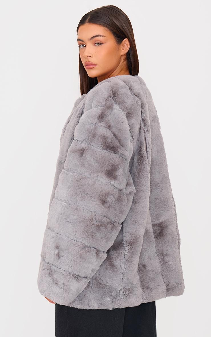  Grey Faux Fur Bubble Vertical Coat Product Image