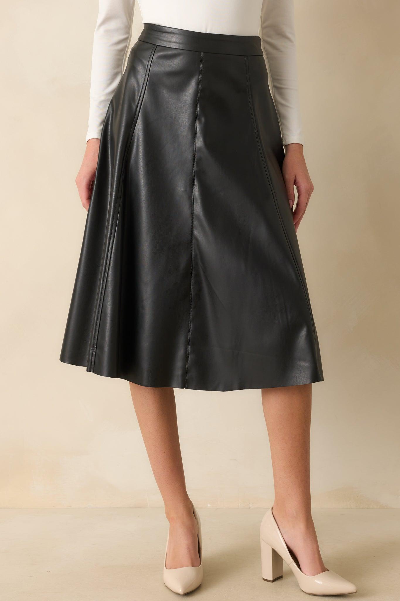 In My Memories Black Faux Leather Midi Skirt Product Image