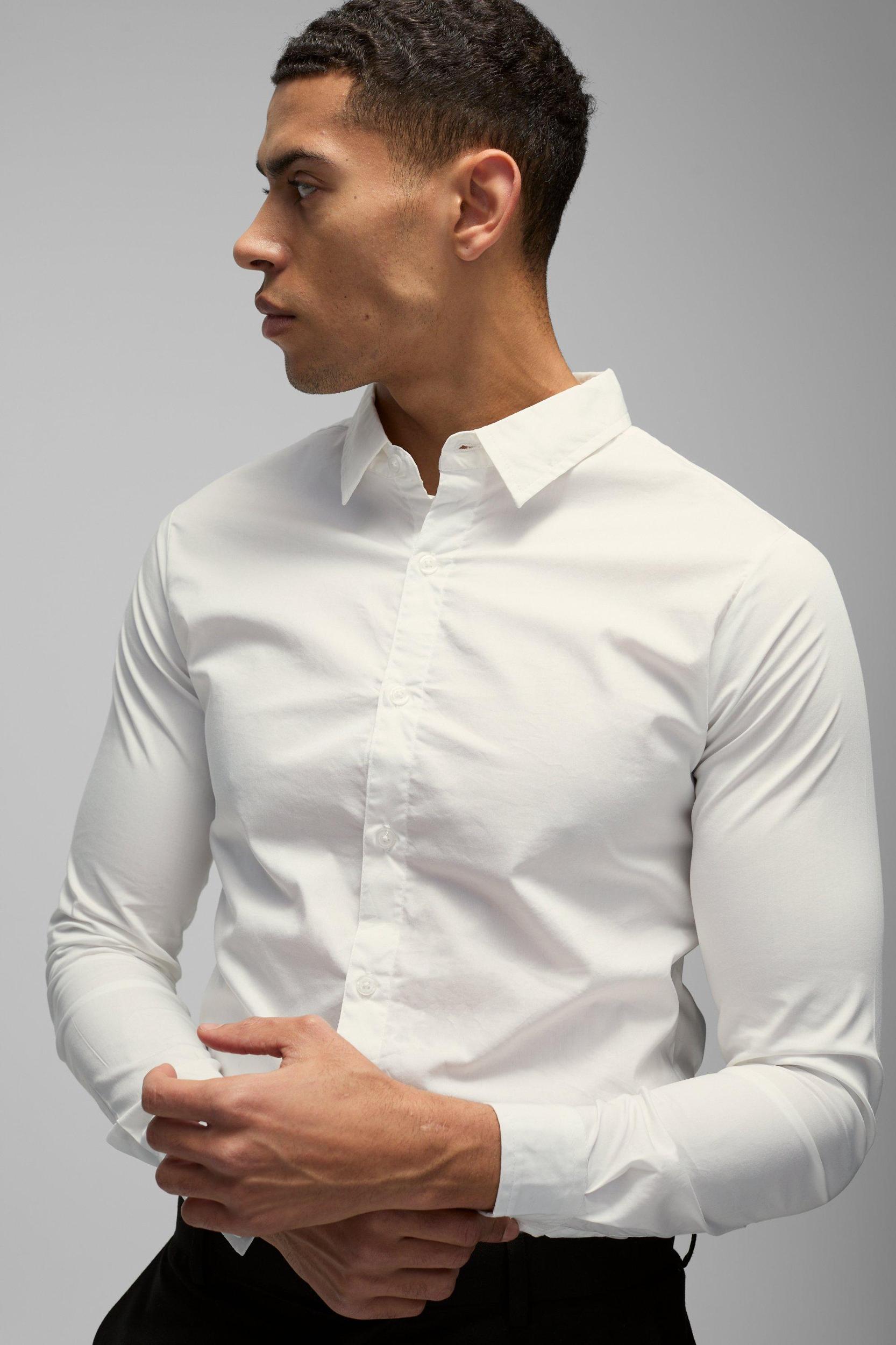 Long Sleeve Stretch Fit Shirt | boohooMAN USA Product Image