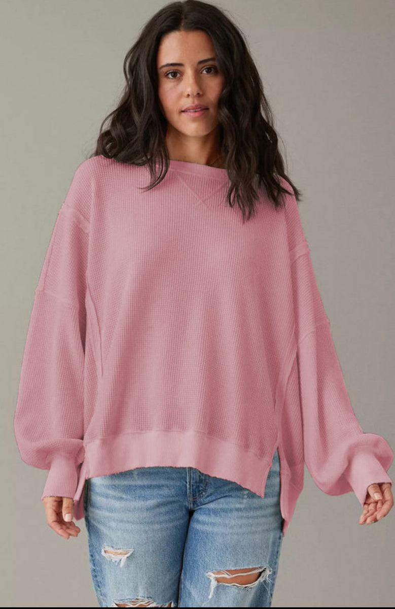 Oversized Pink Waffle Tunic Product Image